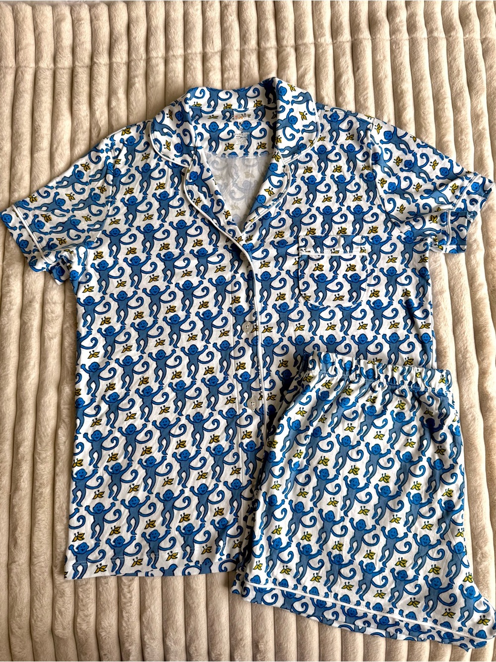 Roller Rabbit Original Blue Monkey Polo Pajama Set M NWOT